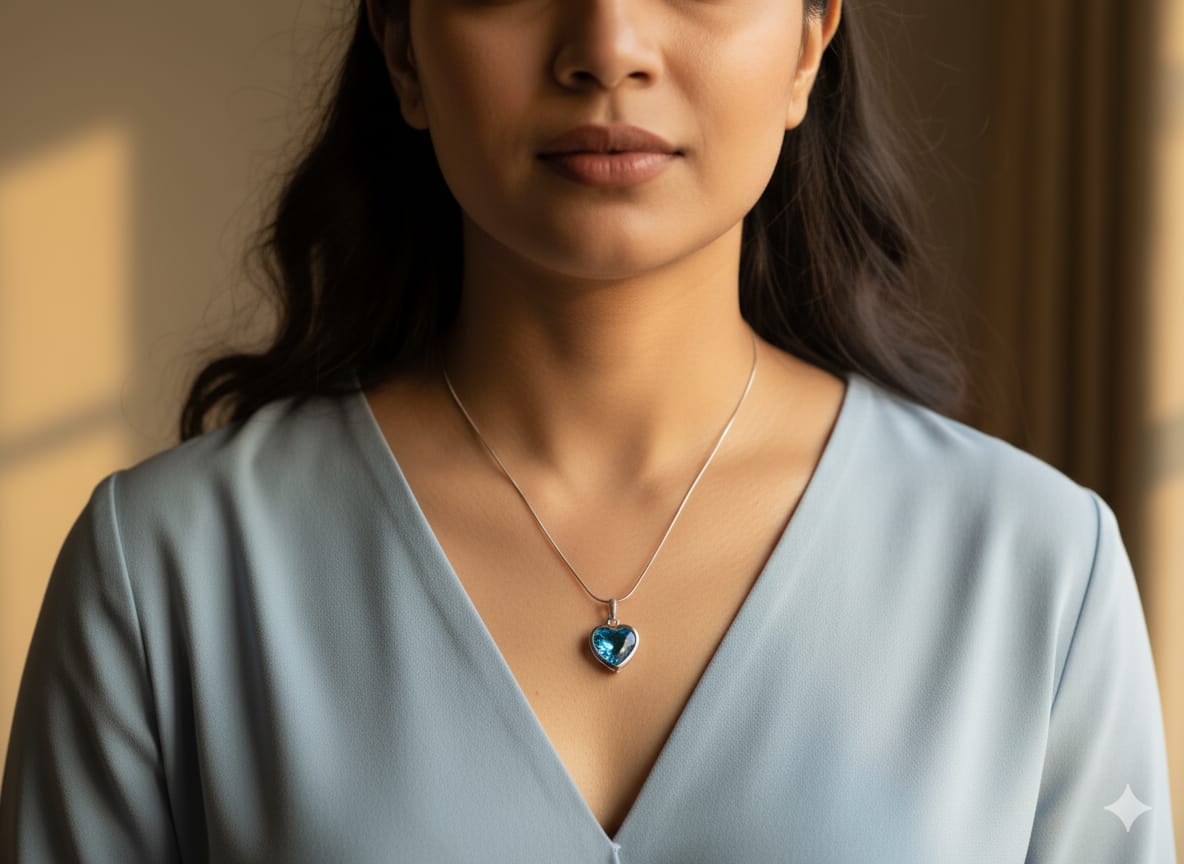 Elegant Sky Blue Crystal Heart Pendant Necklace for Women