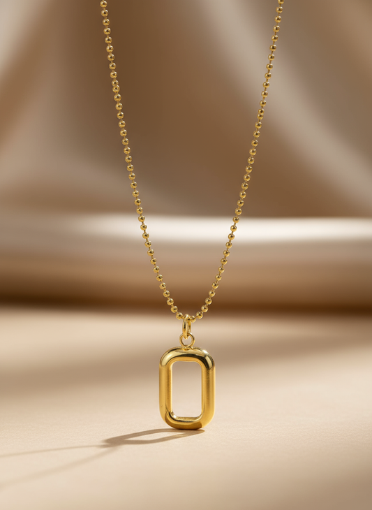 Chic Geometric Open-Frame Pendant with Gold Ball Chain